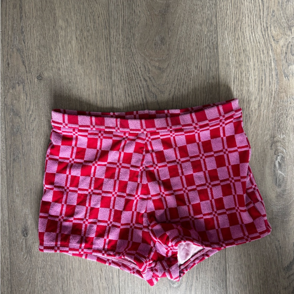 triangl swimwear Pink and Red Checker Knit Shorts